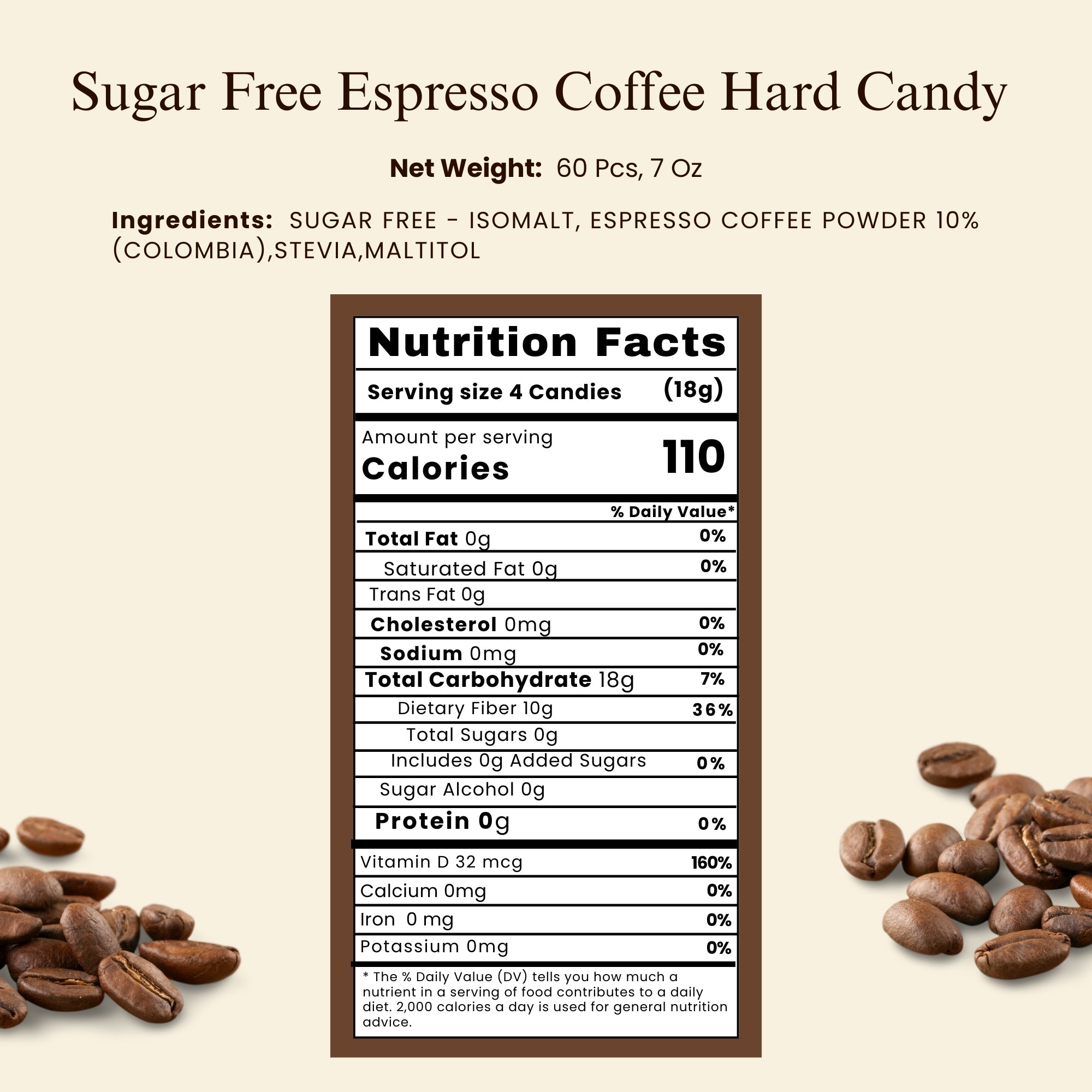 Andy Anand Sugar-Free Espresso Coffee Hard Candy (7 oz) | Stevia, European Imported | Local SoCal Bakery