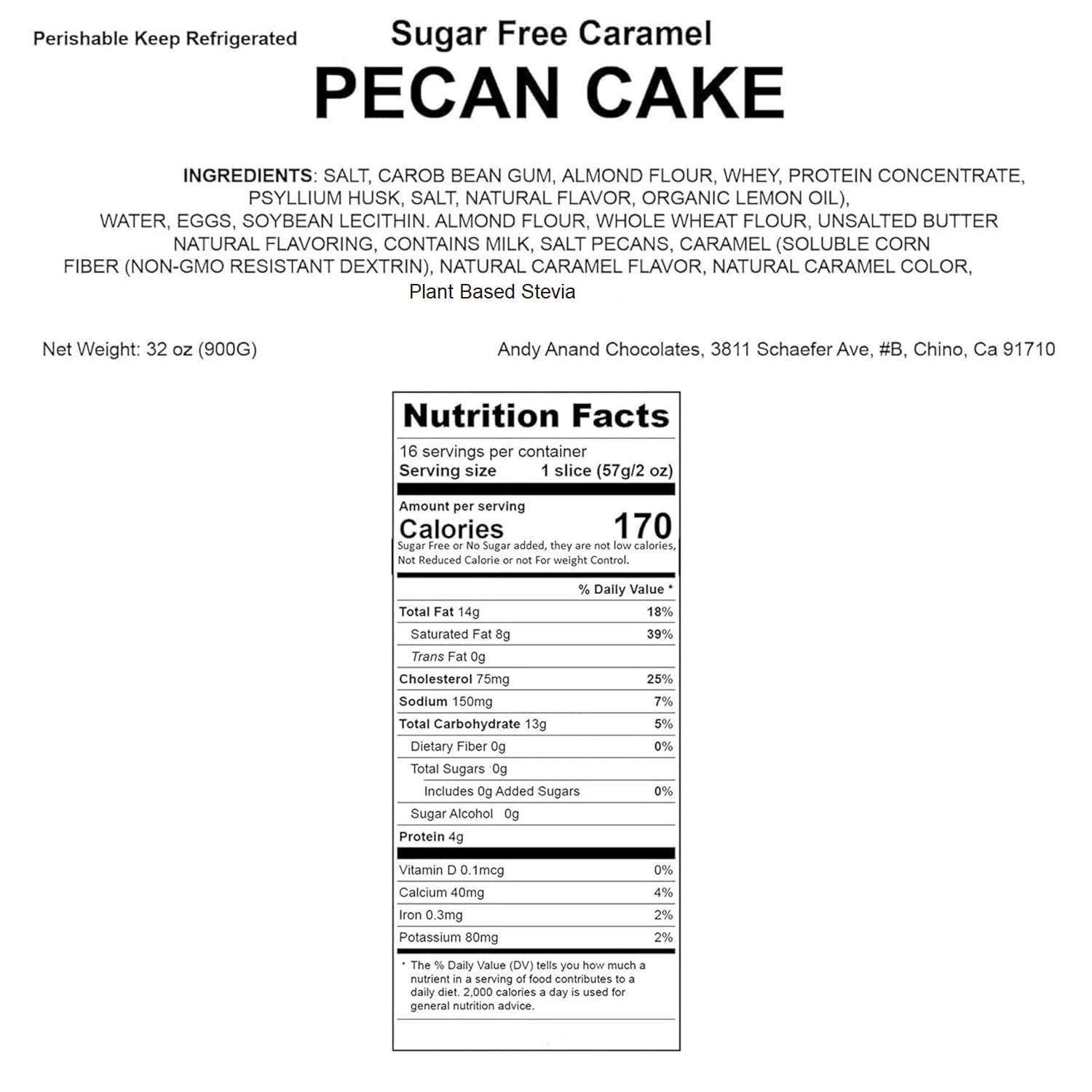 Andy Anand Sugar-Free Pecan Cake, 9-Inch, 2 lb – Handcrafted, All-Natural, No Preservatives, Luxurious Diabetic-Friendly Birthday Gift Box