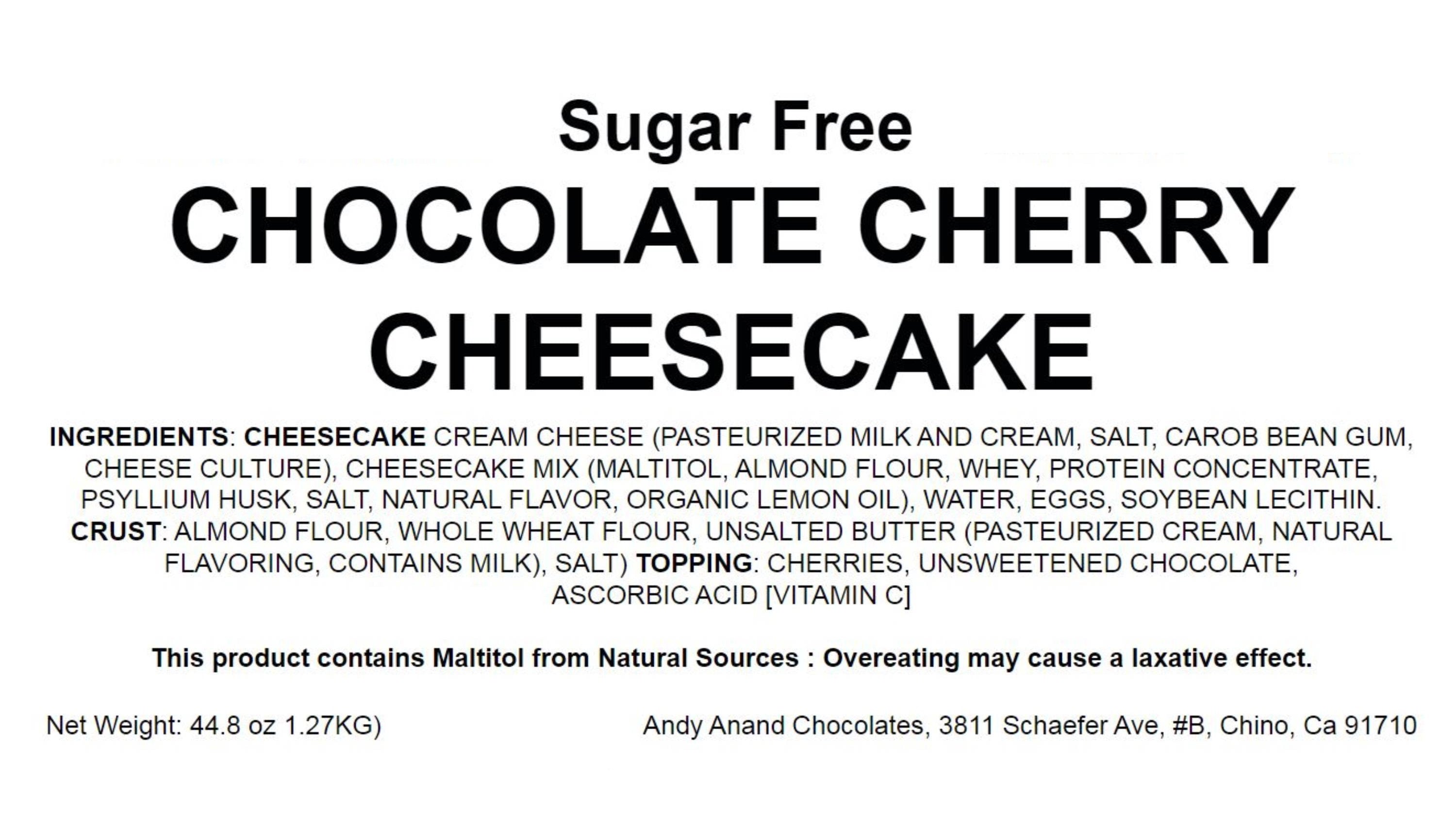 Andy Anand Sugar-Free Chocolate Cherry Cheesecake with Truffles (9-inch, 2.8 lbs) | Sugar-Free & Keto Cheesecake | Local SoCal Bakery