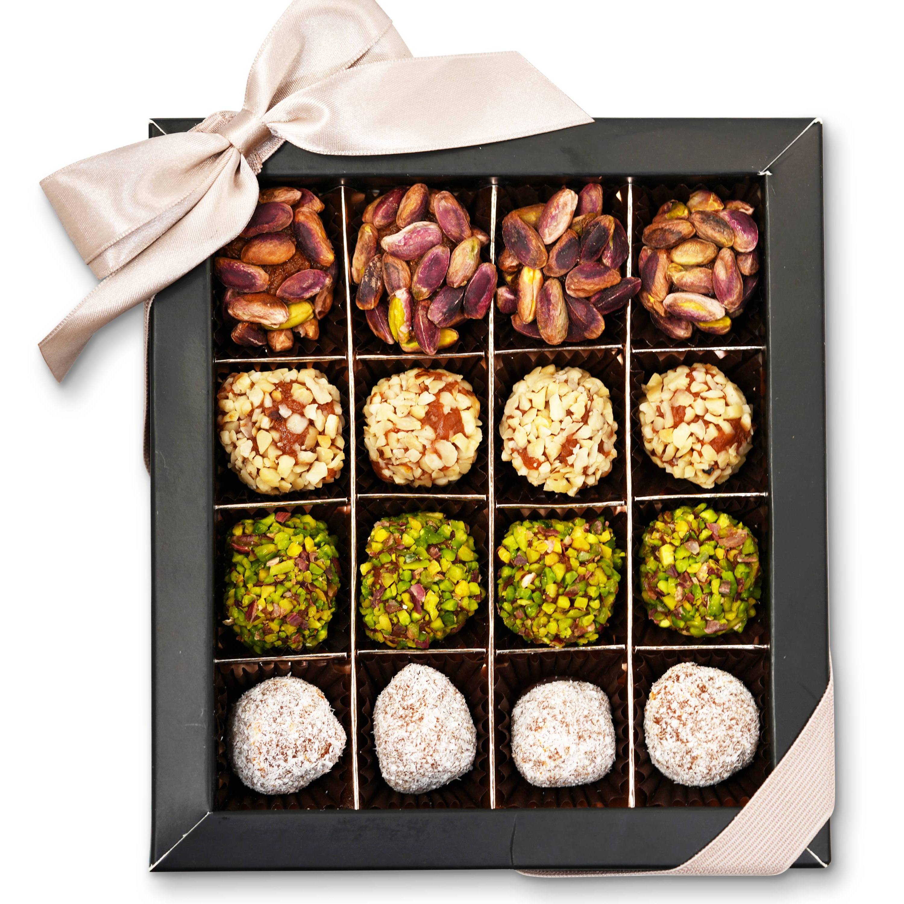Andy Anand Sugar-Free Date Truffles (16 pc) | Pistachio, Hazelnut, Coconut | Local SoCal Chocolatier