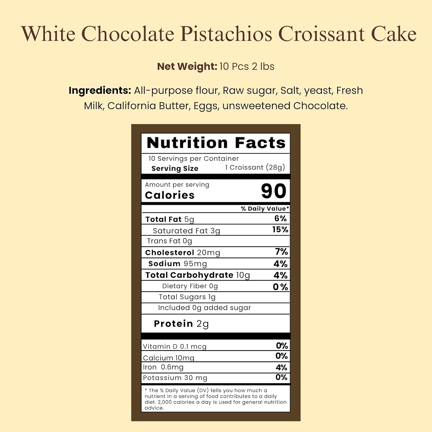 Andy Anand White Chocolate Pistachio Croissant Cake, 10 pc, 2 lb – Hand-Rolled French Butter Croissants, Gourmet Birthday Gift Box