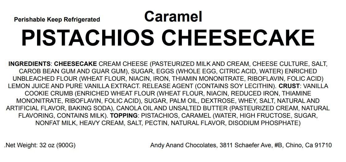 Andy Anand Caramel Pistachio Cheesecake (9-inch, 2.6 lbs) | Hand-Baked Bakery Cheesecake | Local SoCal Bakery