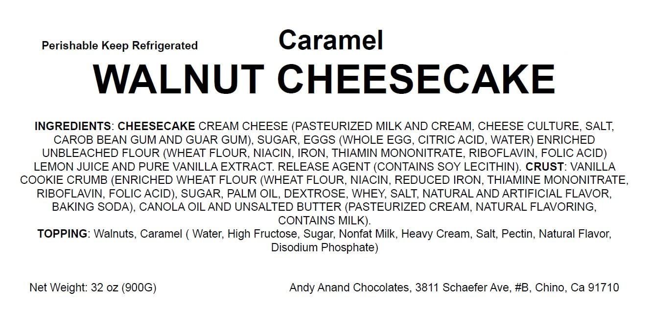 Andy Anand Caramel Walnut Cheesecake (9-inch, 2.6 lbs) | Hand-Baked Bakery Cheesecake | Local SoCal Bakery