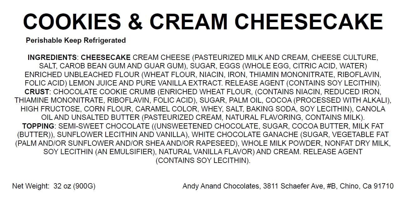 Andy Anand Cookies & Cream Cheesecake, 9-Inch, 2 lb – Hand-Baked NY-Style, Real California Cream Cheese, No Preservatives, Birthday Gift