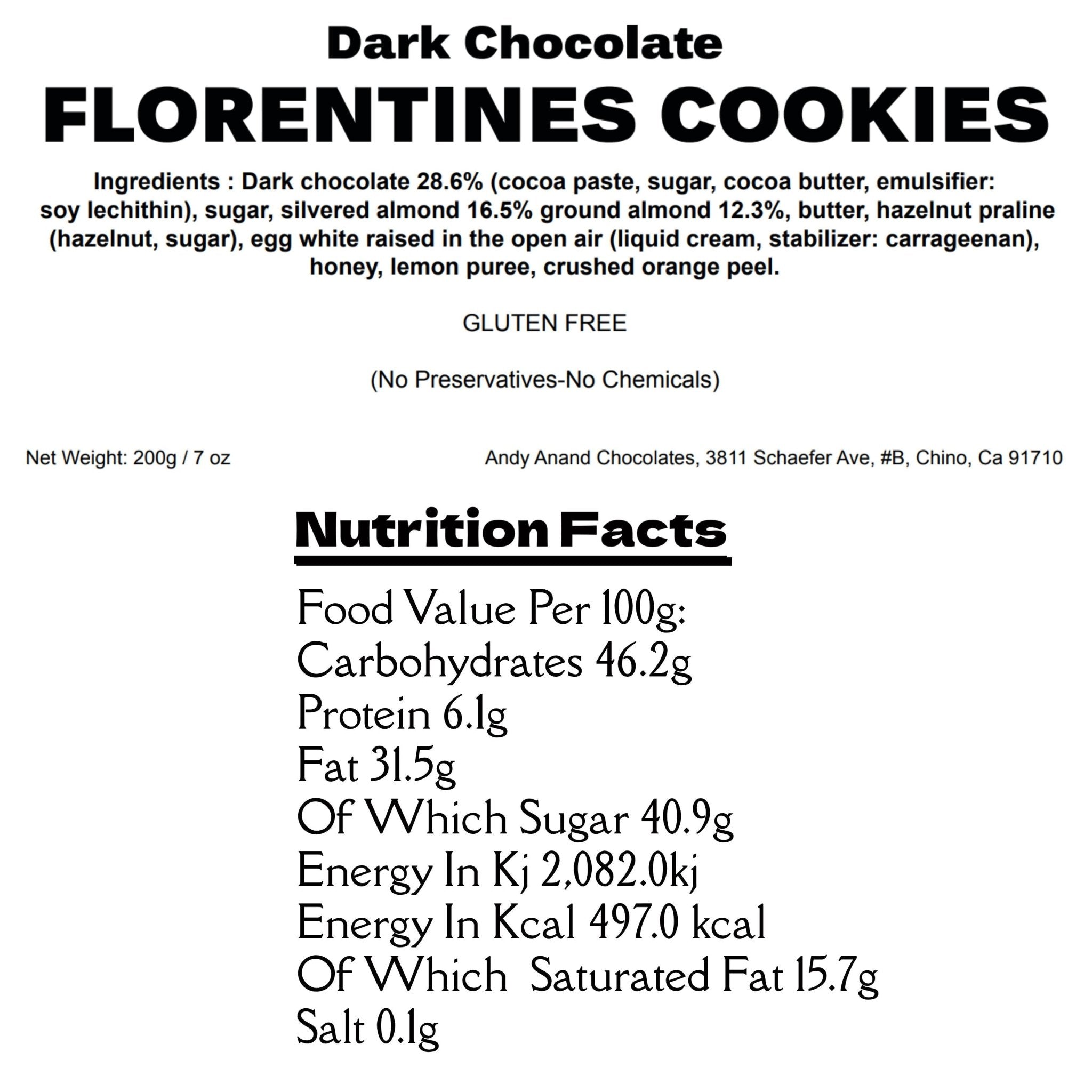 Andy Anand Dark Chocolate Florentine Biscuit Cookies Orange Almond (24 pc) | Imported from France | Local SoCal Bakery