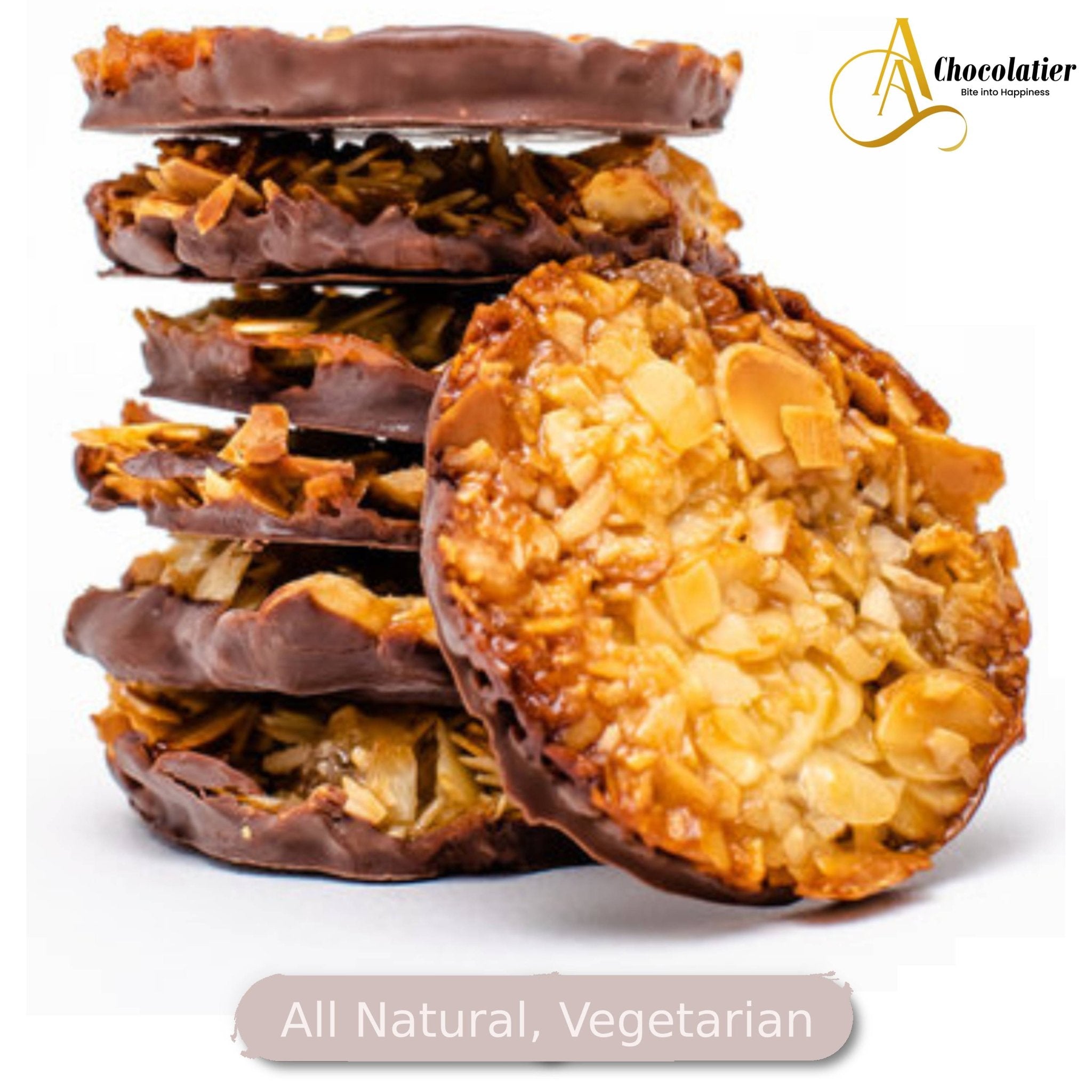 Andy Anand Dark Chocolate Florentine Biscuit Cookies Orange Almond (24 pc) | Imported from France | Local SoCal Bakery