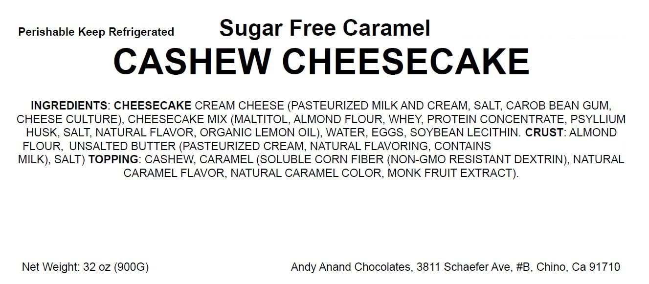 Andy Anand Sugar-Free Gluten-Free Caramel Cashew Cheesecake (9-inch, 2.6 lbs) | Sugar-Free, Gluten-Free | Local SoCal Bakery