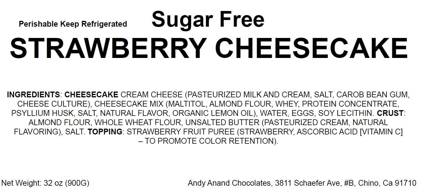 Andy Anand Sugar-Free Strawberry Cheesecake (9-inch, 3.4 lbs) | No Sugar Added | Local SoCal Bakery