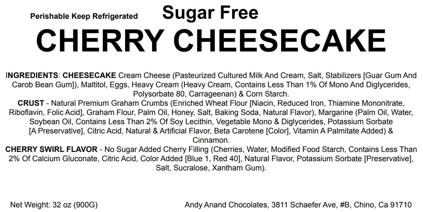 Andy Anand Sugar-Free Cherry Cheesecake (9-inch, 3.4 lbs) | Sugar-Free Cheesecake | Local SoCal Bakery