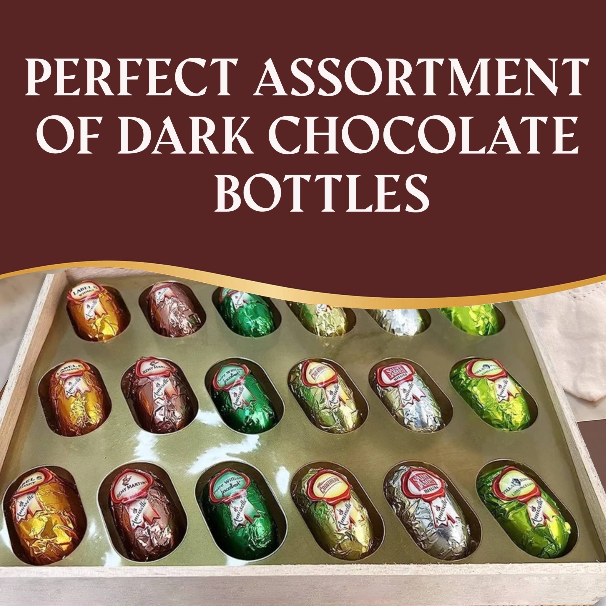 Andy Anand Liquor-Filled Chocolate Bottles, Beer Flavor, 18 pc – Vegan, 60% Cocoa Butter, Non-Alcoholic, Birthday & Holiday Gourmet Gift Box