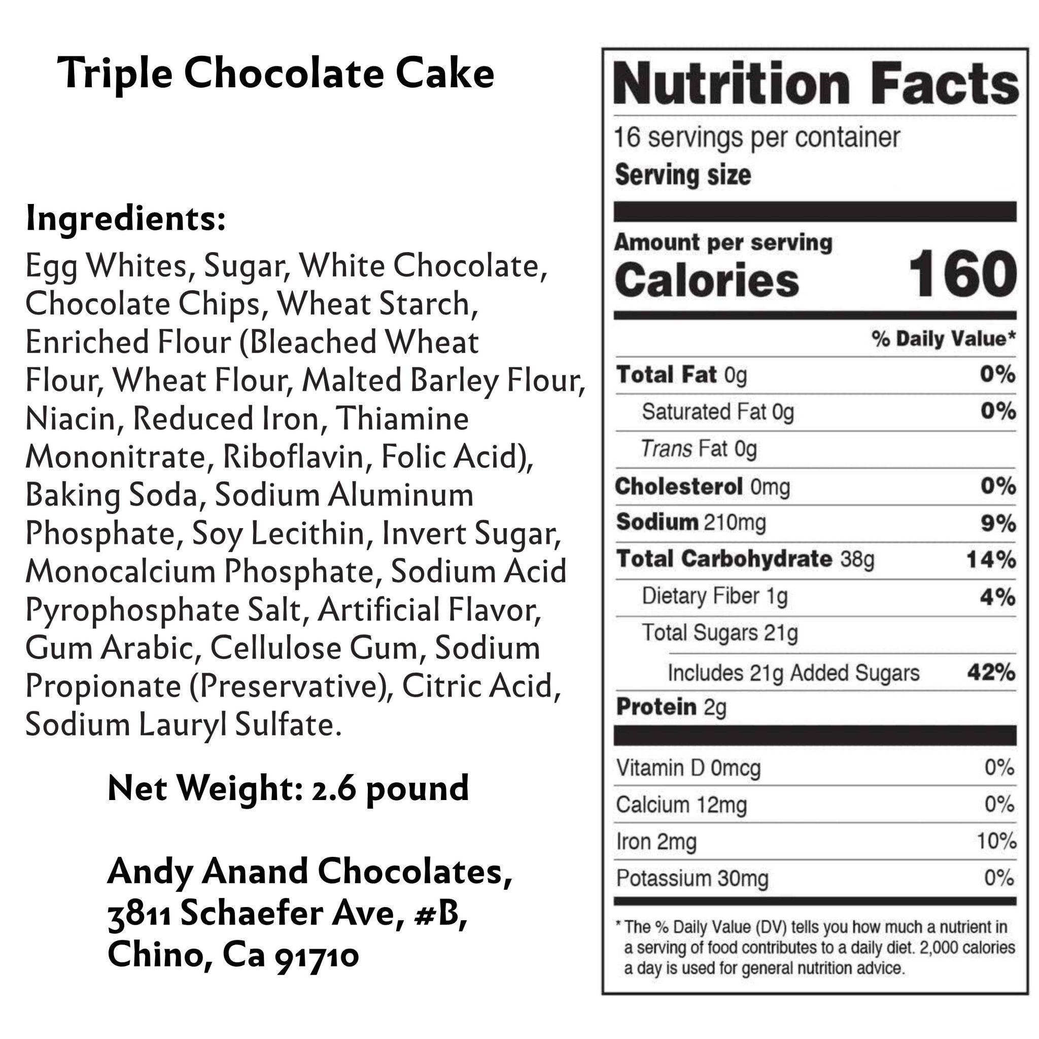 Andy Anand Triple Chocolate Cake (9-inch, 2.6 lbs) | Hand-Baked Bakery Cake | Local SoCal Bakery