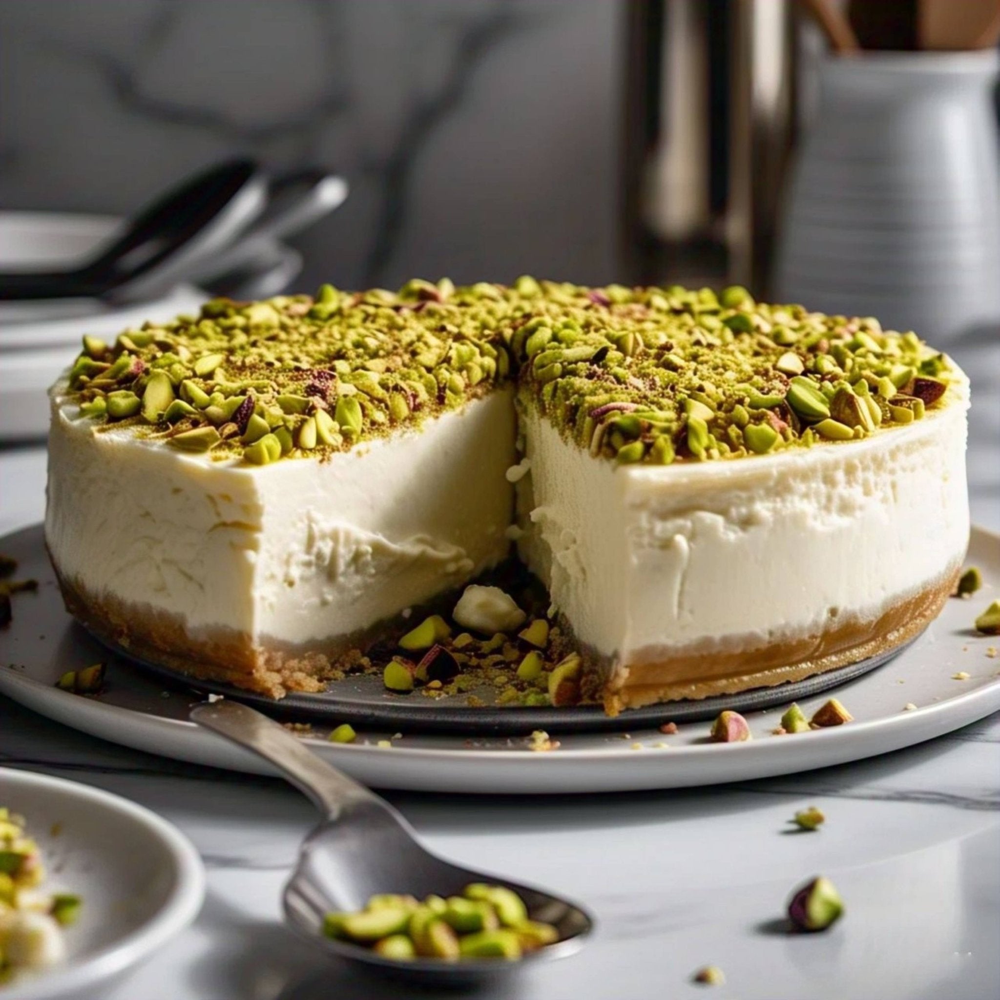 Andy Anand Caramel Pistachio Cheesecake (9-inch, 2.6 lbs) | Hand-Baked Bakery Cheesecake | Local SoCal Bakery