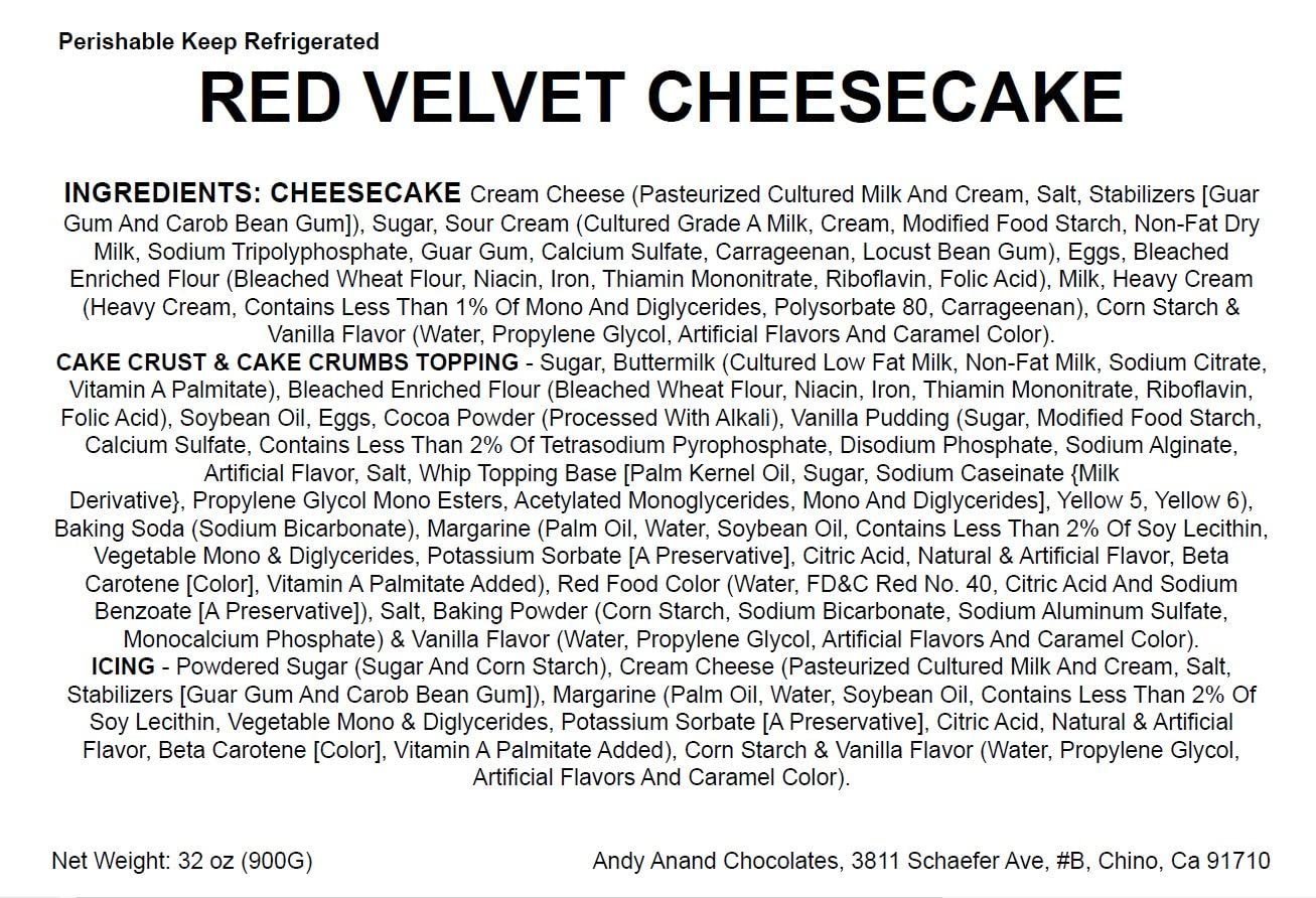 Andy Anand Red Velvet Cheesecake (9-inch, 2 lbs) | Hand-Baked Bakery Cheesecake | Local SoCal Bakery