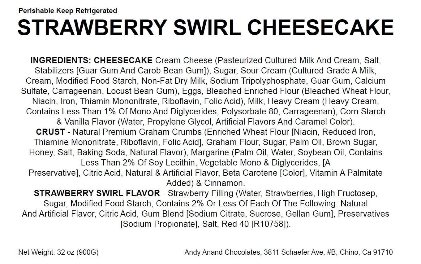 Andy Anand Strawberry Swirl Cheesecake (9-inch, 3.4 lbs) | Hand-Baked Bakery Cheesecake | Local SoCal Bakery