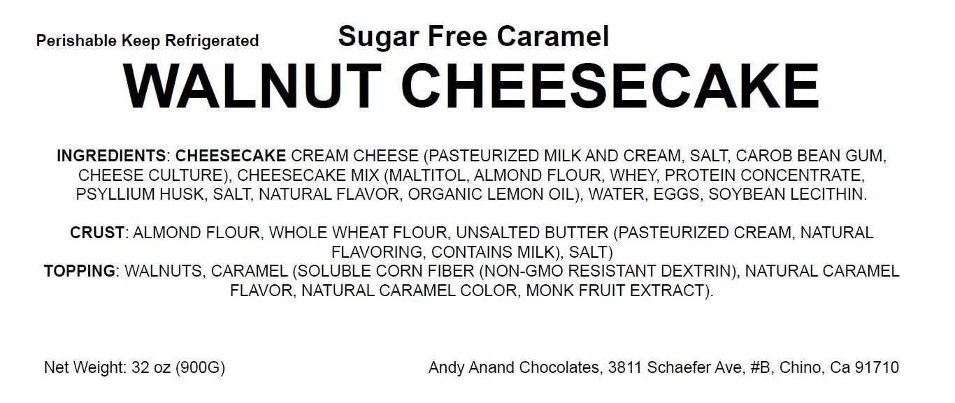 Andy Anand Sugar-Free Caramel Walnut Cheesecake, 9-Inch, 2 lb – Diabetic-Friendly, No Preservatives, California Cream Cheese, Birthday Gift