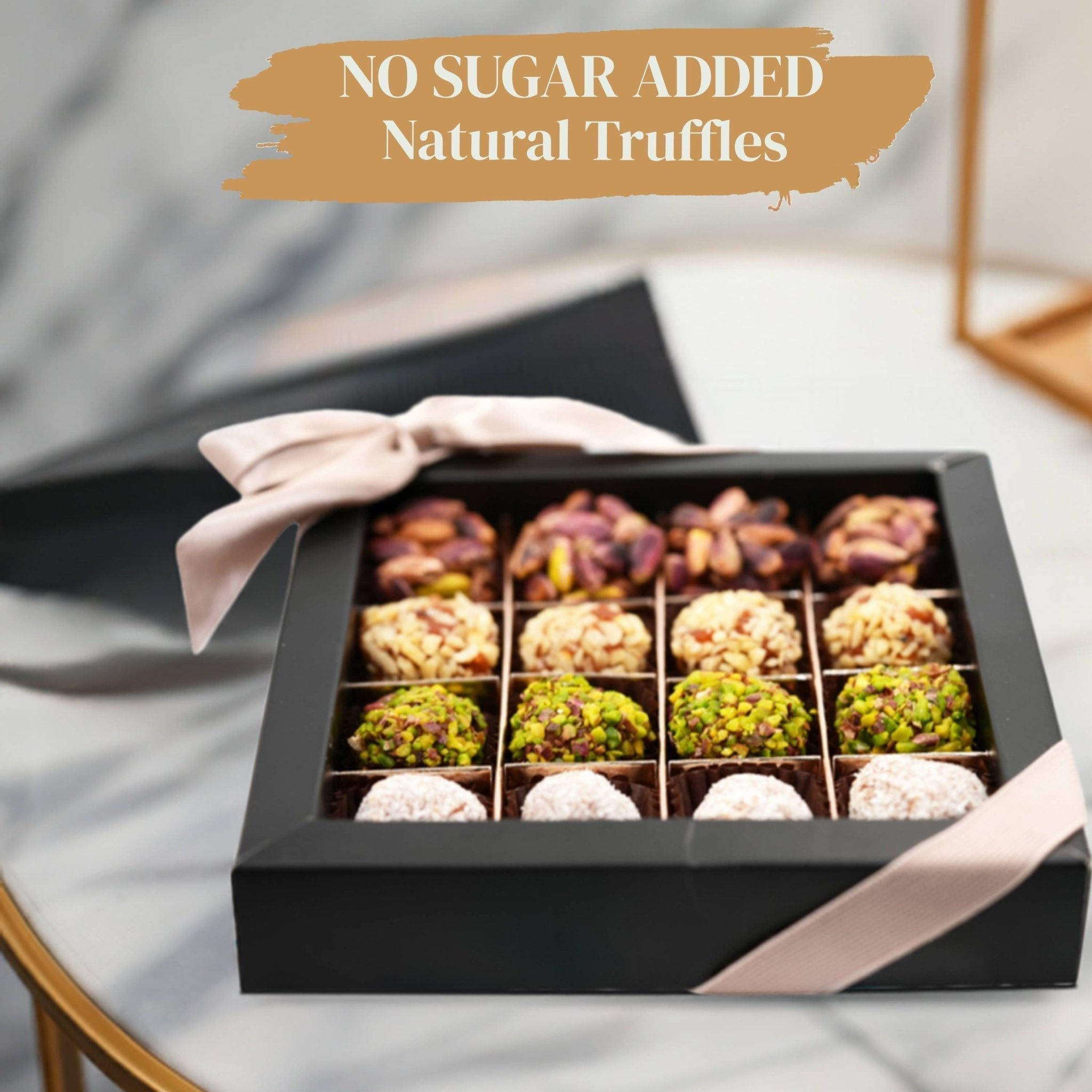 Andy Anand Sugar-Free Date Truffles (16 pc) | Pistachio, Hazelnut, Coconut | Local SoCal Chocolatier