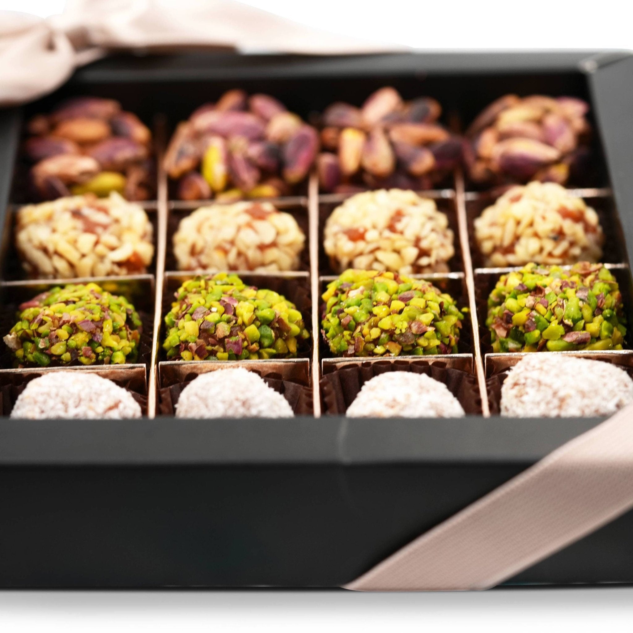 Andy Anand Sugar-Free Date Truffles (16 pc) | Pistachio, Hazelnut, Coconut | Local SoCal Chocolatier
